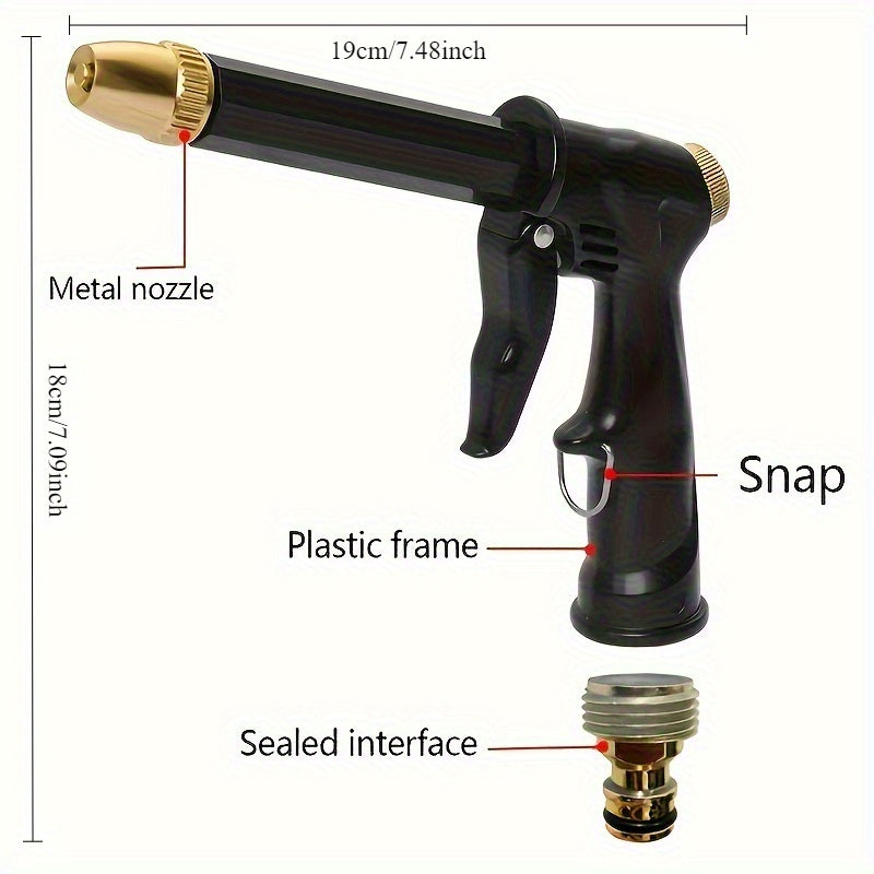 1pc Heavy-Duty High-Pressure Car Wash Spray Gun - Durable Plastic, Copper Nozzle, Multi-Function Garden Hose Nozzle for Powerful Cleaning & Watering - Ideal for Car Washing, Gardening & Outdoor Use - Perfect Gift for Car Enth