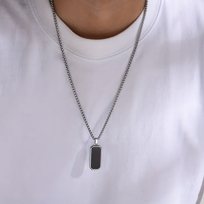 Elegant Men's Necklace with Sophisticated Black Drip Oil Pendant - Unique Geometric Design, Perfect for Every Occasion, Elegant Necklace