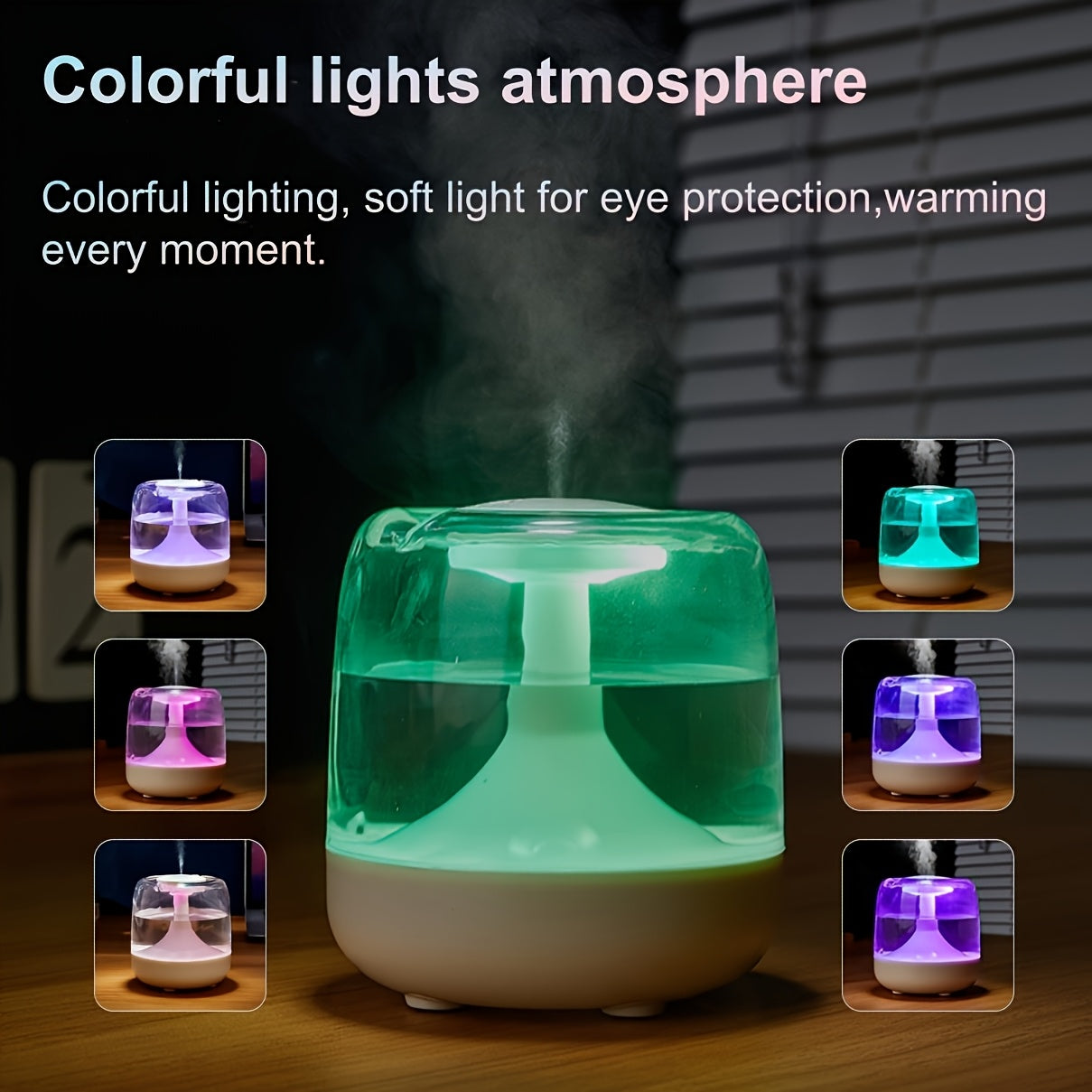 Colorful Acrylic Humidifier with Night Light - Continuous & Intermittent Spray, Essential Oil Diffuser, 7 Color LED Light, USB Powered, Ideal for Living Room, Bedroom, Office, Bedroom Humidifier | Modern Humidifier | Colorful