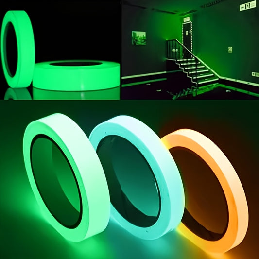 Self-Adhesive Glow Tape, 0.99x299.72 cm - Neon Green, Orange, White & Black - Durable Plastic Stage Decor, Safety Warning Tape for Nighttime Visibility - Fishing & Outdoor Activities, Glow Stickers