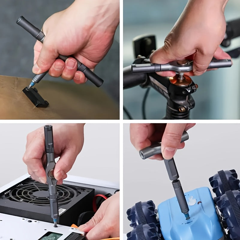 24-in-1 Magnetic Screwdriver Set with S2 Steel Bits & Detachable T-Shaped Ratcheting Handle - Multi-Functional Toolkit for Office, Renovation, and Camping DIY