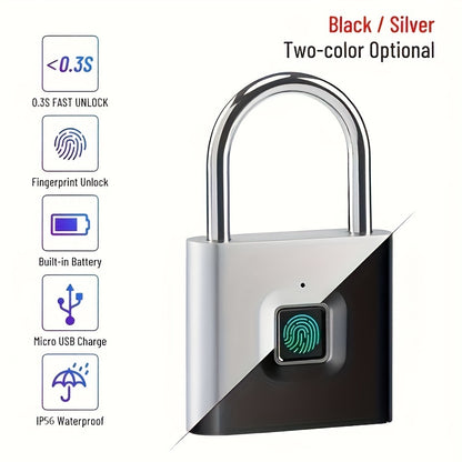 Mini Smart Fingerprint Padlock Waterproof Security Antitheft Keyless USB Rechargeable Suitcase Luggage Backbag Door Lock