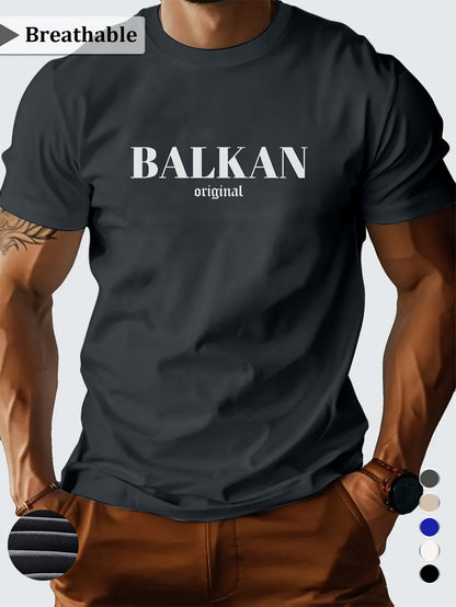 Men'S Casual Short Sleeve T-Shirt - "Made in Balkans" Print, Lightweight & Breathable Summer Tee, Round Neck, Regular Fit, Perfect for Casual Attire, Breathable Clothing | Modern Casualwear | Lightweight Shirt