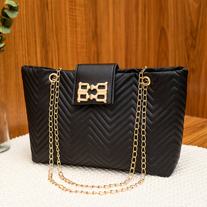 's Closure Crossbody Bag with Golden-Tone Hardware - Glossy Button & Golden-Tone Hardware, Golden-Tone Hardware & Strap, Structured Rectangular Handbag with Top Handle & Chain Strap - Lightweight Durable Design for Daily Comm