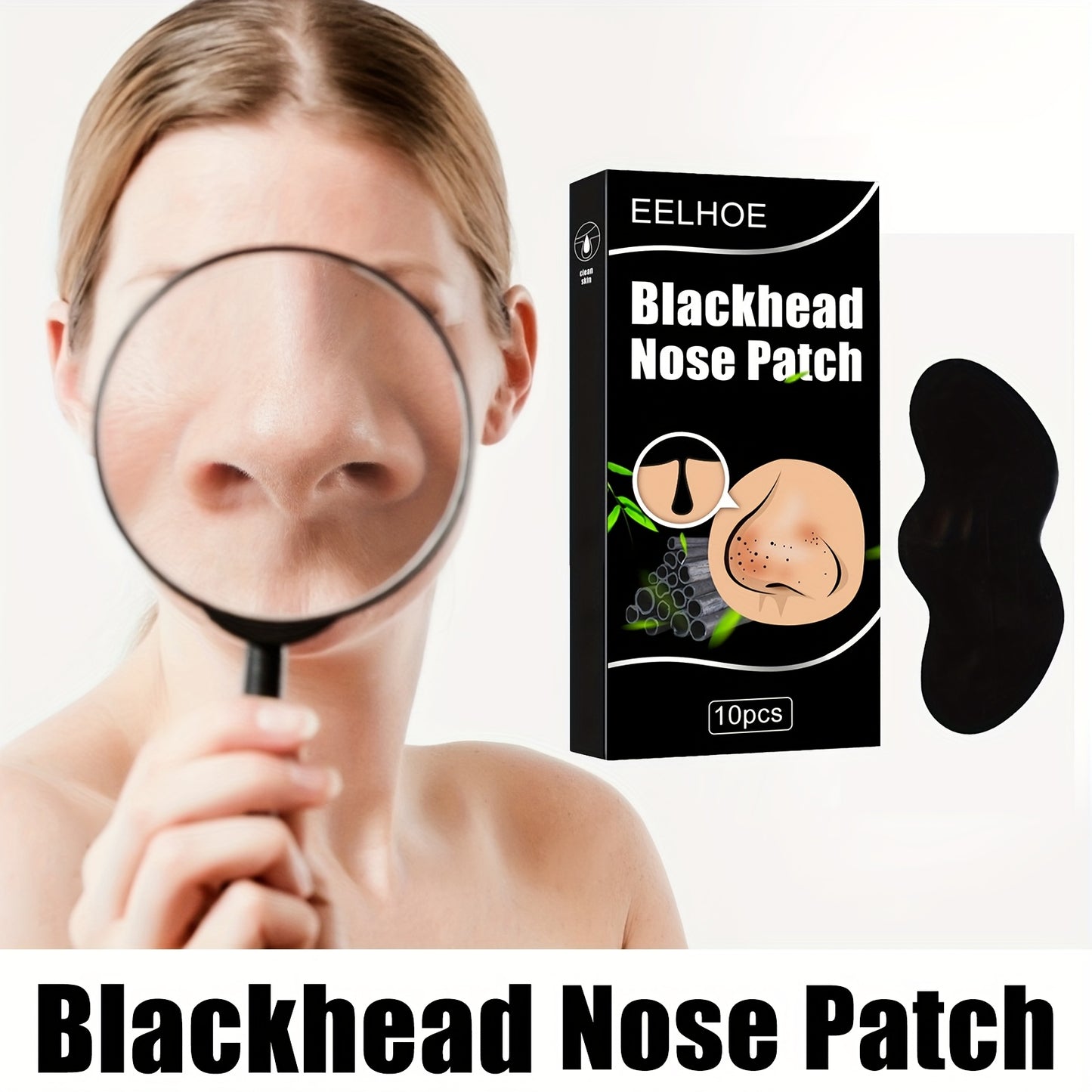 Blackhead Nose Patch Bamboo Charcoal Blackhead Cleansing Nose Mask, for Deep Cleansing 10pcs