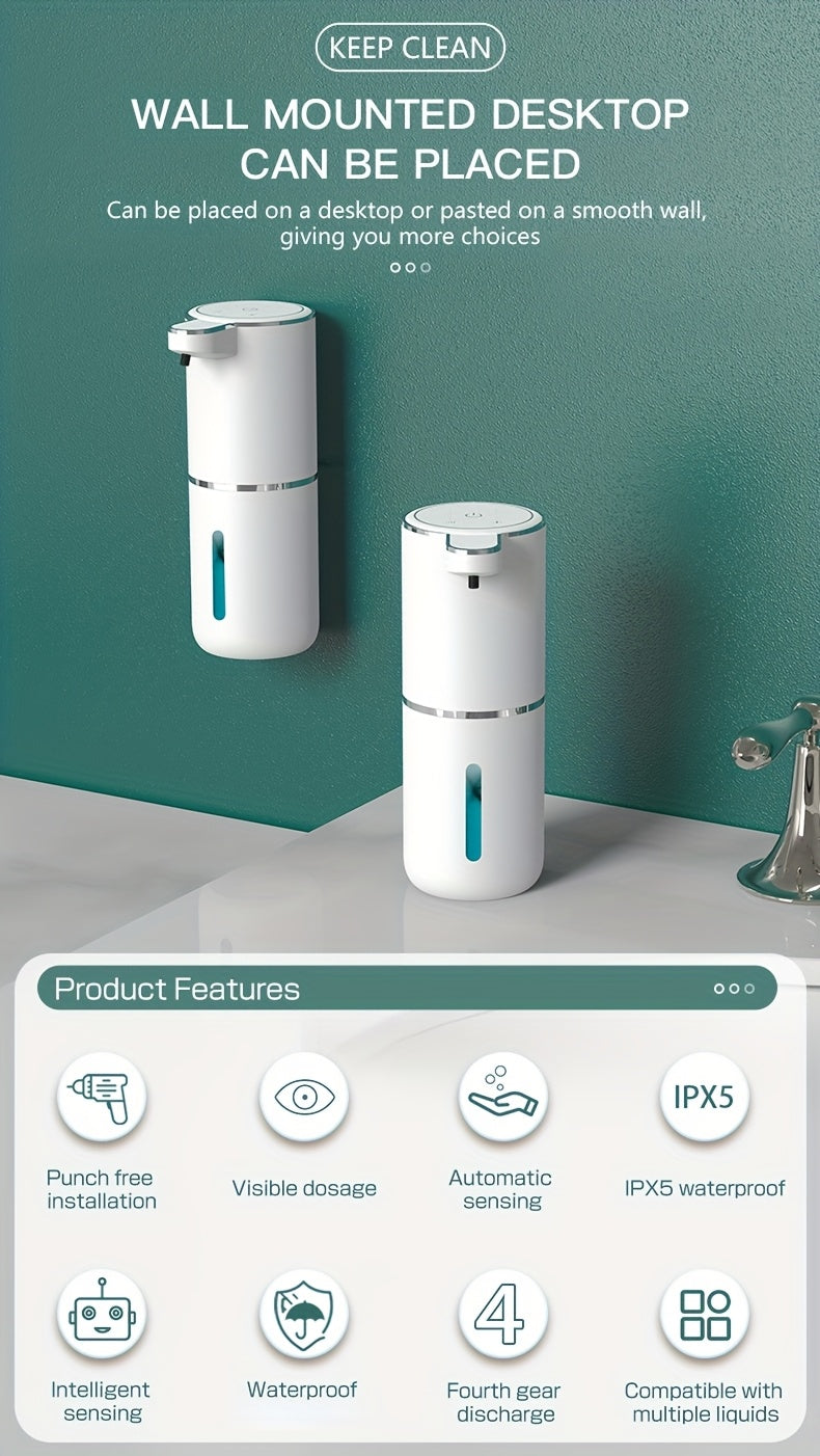 380Ml Automatic Soap Dispenser with Touchless Sensor - Wall-Mounted, Rechargeable Lithium Battery, USB Charging, Modern Black Design for Bathroom And Kitchen, Bathroom Soap Dispenser|Modern Soap Dispenser|Touchless Soap Dispe