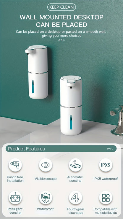 380Ml Automatic Soap Dispenser with Touchless Sensor - Wall-Mounted, Rechargeable Lithium Battery, USB Charging, Modern Black Design for Bathroom And Kitchen, Bathroom Soap Dispenser|Modern Soap Dispenser|Touchless Soap Dispe