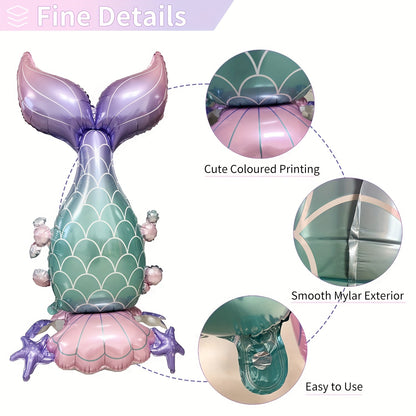 1pc Mermaid 3D Stand Balloon - Vibrant Purple & Teal Scales, Elegant Tail Design, Perfect for Mermaid-Themed Parties, Birthdays, and Photo Props, Indoor/Outdoor Event Decor, Birthday Party Decor | Mermaid Theme Decor | Durabl