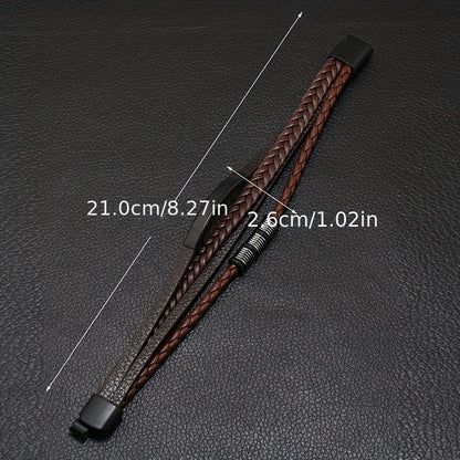 New Hot Selling Men's Vintage Hand-woven Multi-layer Beaded Alloy Magnetic Buckle PU Men's Bracelet
