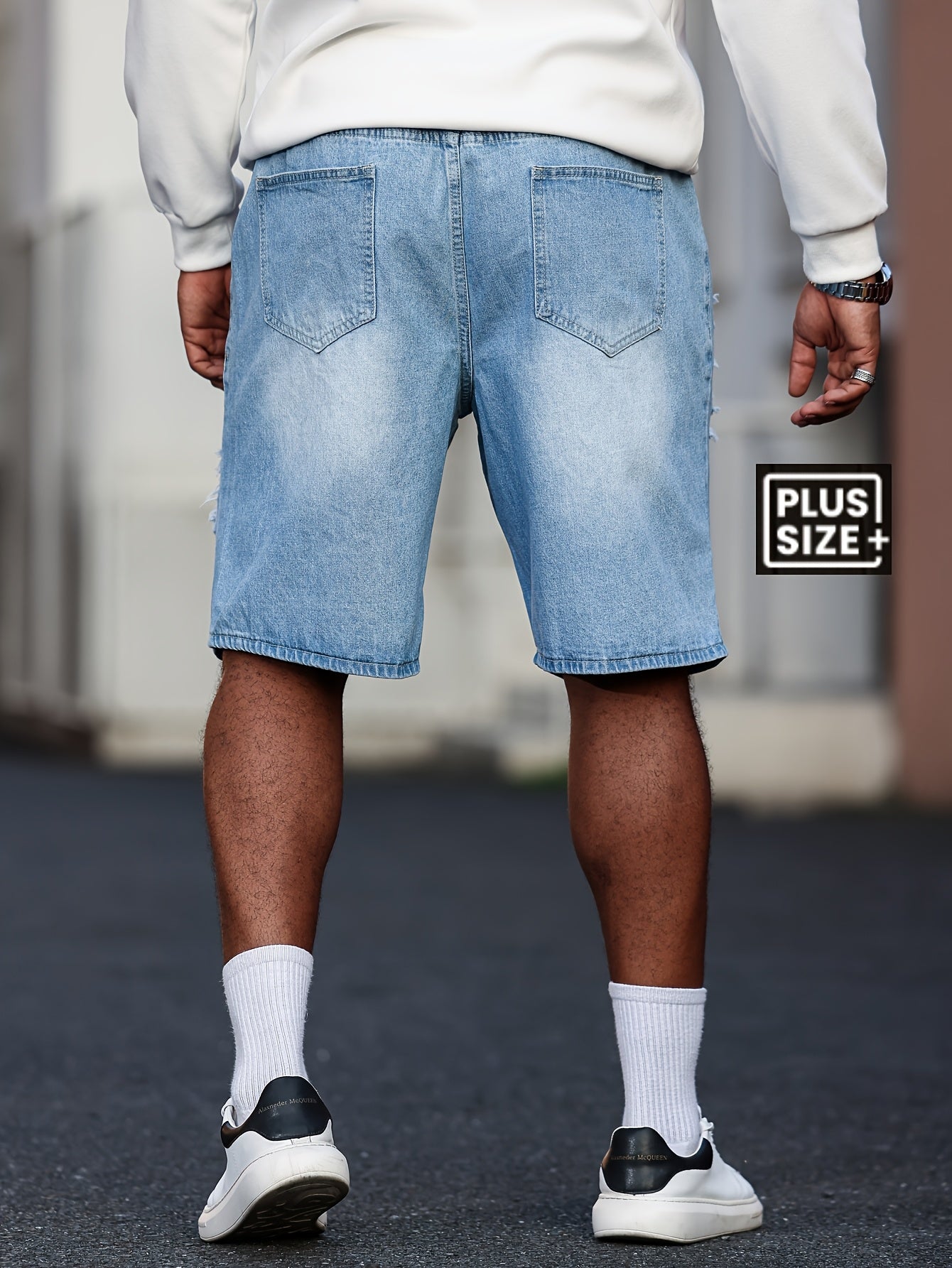Men's Big & Tall Jeans Shorts - Non-Stretch Heavy-Duty Jeans Fabric, Drawstring Waistband, Loose Fit Casual Pants for Everyday & Formal Outfits - Machine Washable Denim Shorts, Relaxed Style, Distressed Look, Sturdy Construct
