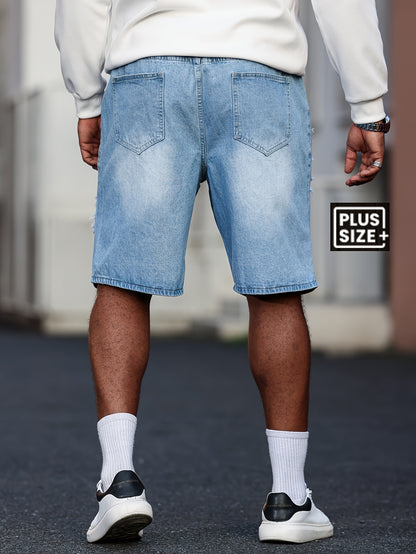 Men's Big & Tall Jeans Shorts - Non-Stretch Heavy-Duty Jeans Fabric, Drawstring Waistband, Loose Fit Casual Pants for Everyday & Formal Outfits - Machine Washable Denim Shorts, Relaxed Style, Distressed Look, Sturdy Construct