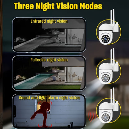 Spherical safety camera, motion detection, color night vision, alarm push, FHD wireless Wi Fi smart home safety camera, 355 ° panoramic monitoring camera, intelligent motion detection, two-way audio, only 2.4GHz, Wi Fi camer