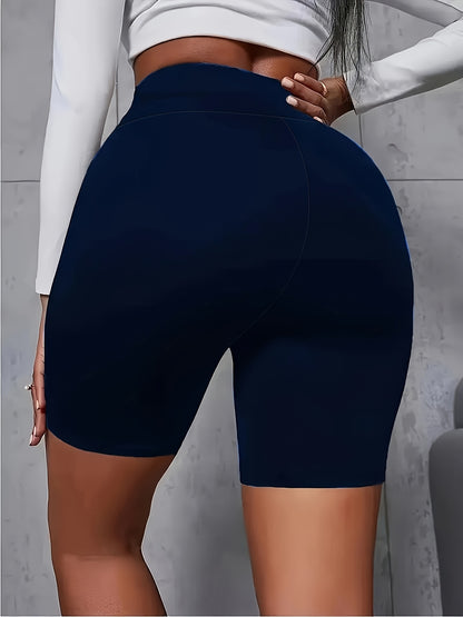 Women's High-Waist Stretchy Shorts - Soft, Casual Solid Color Leggings for Spring & Summer, Machine Washable, Polyester/Spandex Blend, Smooth Fabric, Mid-Thigh Length