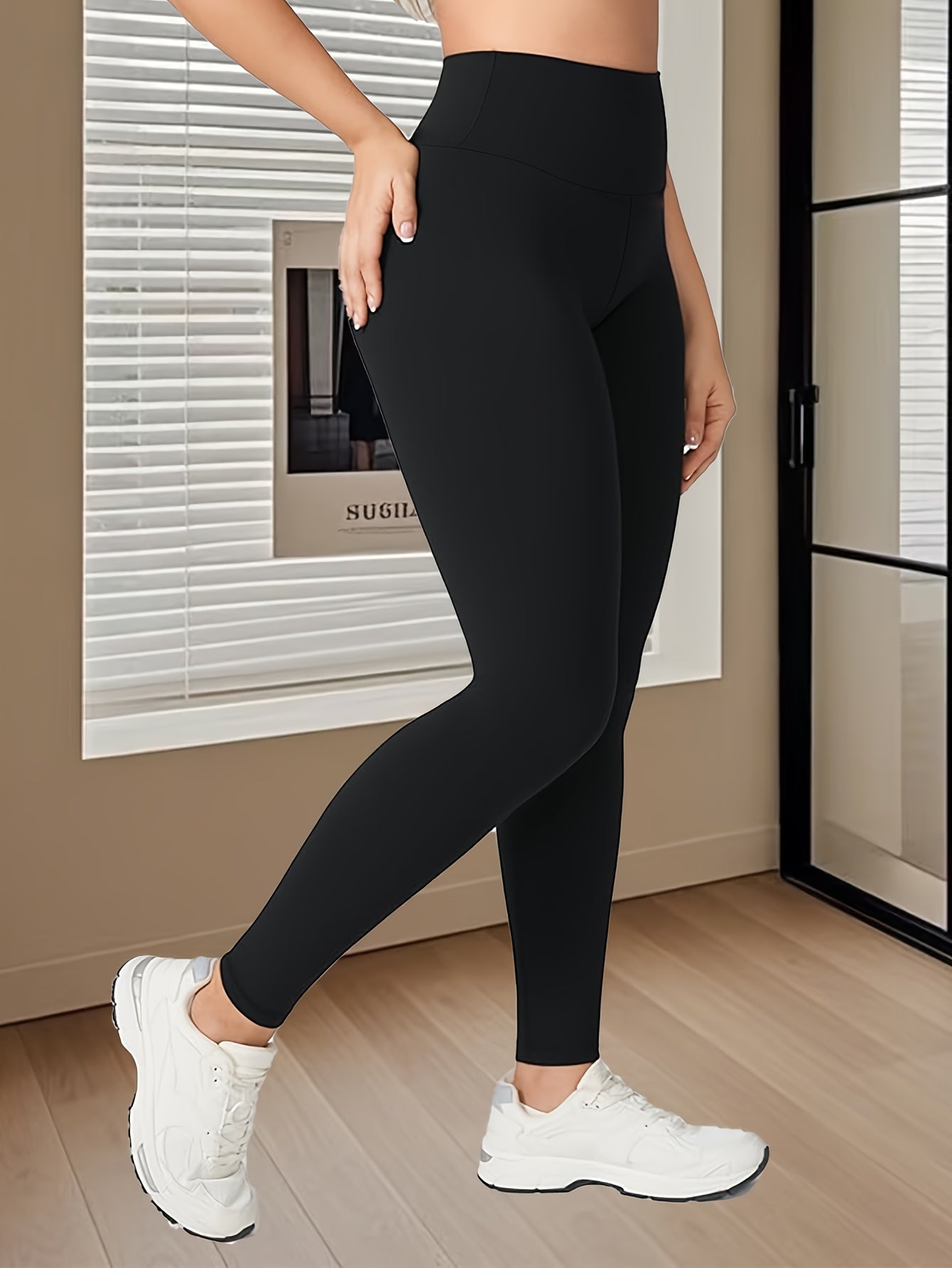 1pc Women's High-Waisted Yoga Leggings - Butt-Lifting & Tummy Control 7/8 Length Workout Pants, Breathable Medium-Stretch Fabric, Non-See-Through Solid Black for Fitness, Running, Yoga & Casual Wear, Yoga Pants