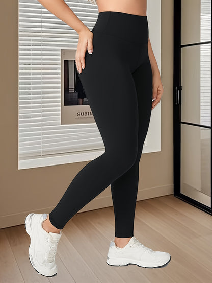 1pc Women's High-Waisted Yoga Leggings - Butt-Lifting & Tummy Control 7/8 Length Workout Pants, Breathable Medium-Stretch Fabric, Non-See-Through Solid Black for Fitness, Running, Yoga & Casual Wear, Yoga Pants