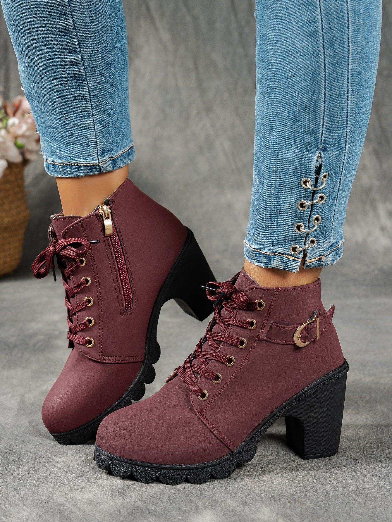 MagiMoBo Women'S Mid-Heel Ankle Boots with Side Zipper - Comfortable Faux Cover, Decorative Buckle Design, All-Season Versatile Casual Shoes for Casual Attire, Chunky Heel, Versatile Ankle Boots | Decorative Buckle Boots | Sy