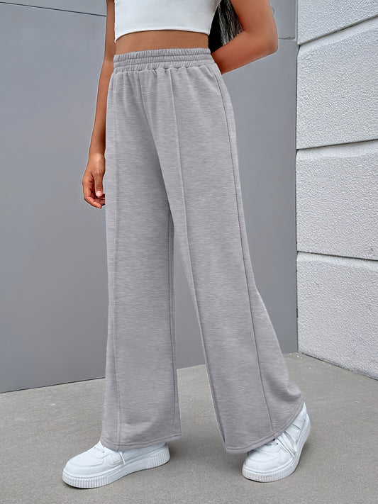 Children'S Light Gray Wide-Leg Casual Pants - Comfortable Elastic Waistband, Straight-Leg Design, Perfect for Spring & Fall Outdoor Activities, Everyday Comfort Pants | Wideleg Pants | Smooth Texture Pants, for Outdoor