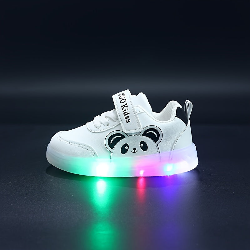 MGO Kidss Youngsters' Cute Panda Cartoon Sports Shoes with Glow-in-the-Dark Design - Fashionable Black and White Casual Sneakers, Easy to Wear for Boys and Girls | Panda Themed Athletic Footwear | PU Upper, Youngsters'S Footw