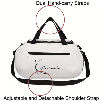 Karl Kani KK Signature Letter Print Duffel Bag, Athletic Carryall, Large Capacity Lightweight Sports Bag with Reinforced Grab Handles, Machine Washable Oxford Fabric for Yoga, Fitness Training, handbag for teenager