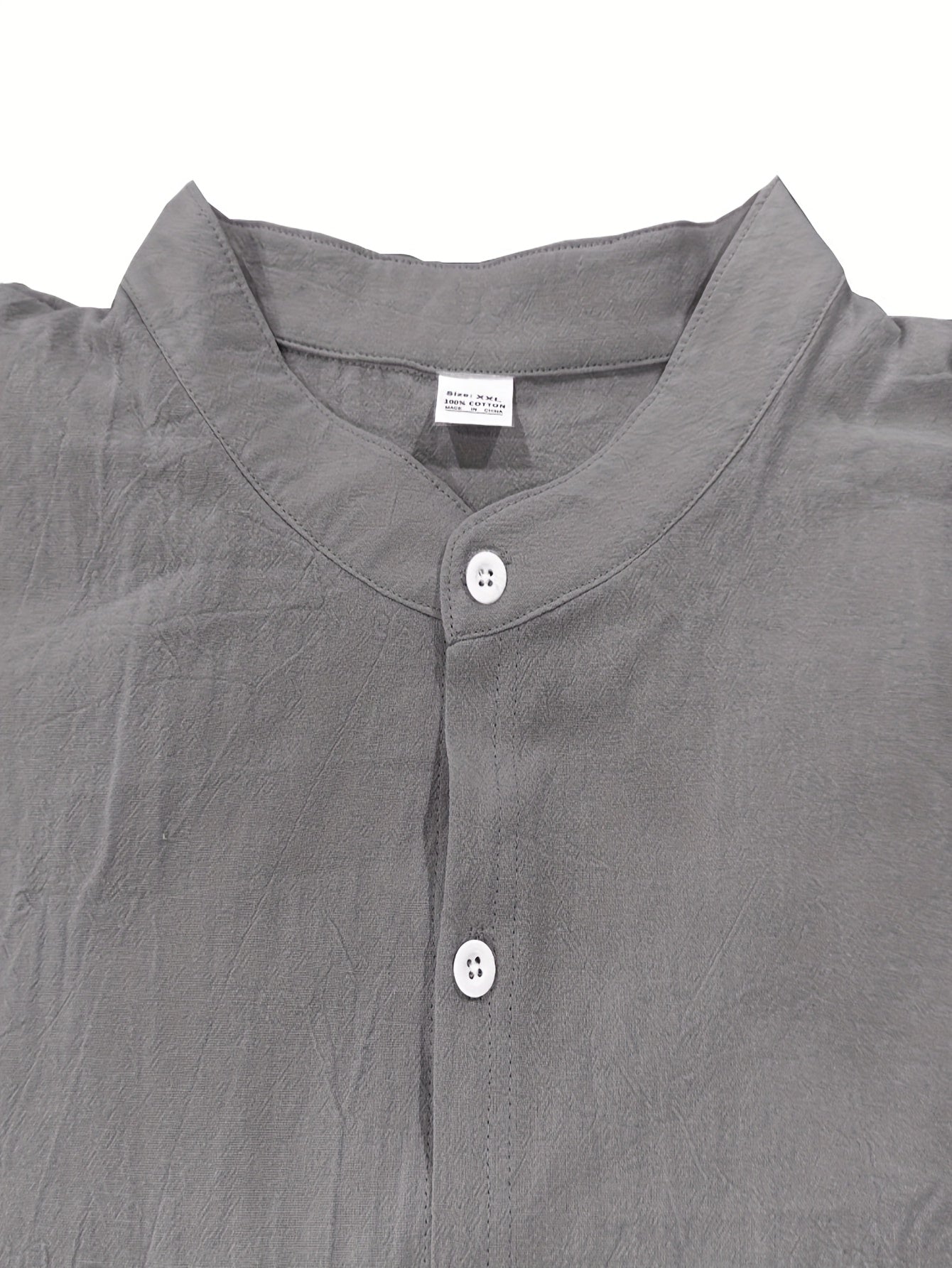 Men's Lightweight 95% Linen Shirt - Breathable Summer Casual Button-Up with Stand Collar, Regular Fit for Beach & Urban Wear, Solid Color