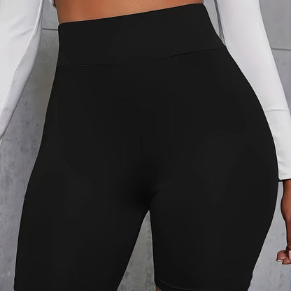 Women's High-Waist Stretchy Shorts - Soft, Casual Solid Color Leggings for Spring & Summer, Machine Washable, Polyester/Spandex Blend, Smooth Fabric, Mid-Thigh Length