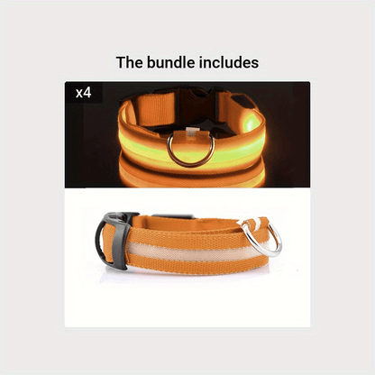 Reflective Light Up Dog Collar - Adjustable, Striped, Glowing for Night Safety and Visibility