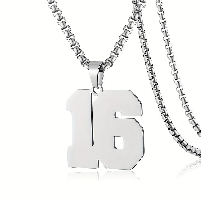 0-19 Men Athletes Number Pendant Necklace Stainless Steel Sports Number Pendant Long Chain Necklaces for Boys Baseball/Basketball/Football Team Jewelry Gifts