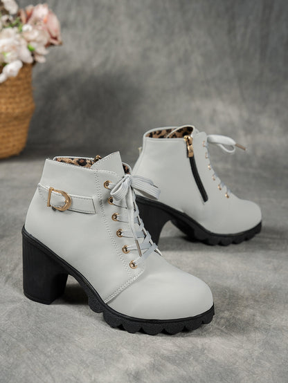 MagiMoBo Women'S Mid-Heel Ankle Boots with Side Zipper - Comfortable Faux Cover, Decorative Buckle Design, All-Season Versatile Casual Shoes for Casual Attire, Chunky Heel, Versatile Ankle Boots | Decorative Buckle Boots | Sy