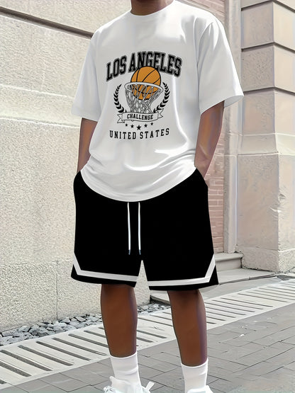 2pcs Men'S Summer Basketball Training Running Suit, Basketball Short Sleeve T-Shirt and 24 Shorts Set