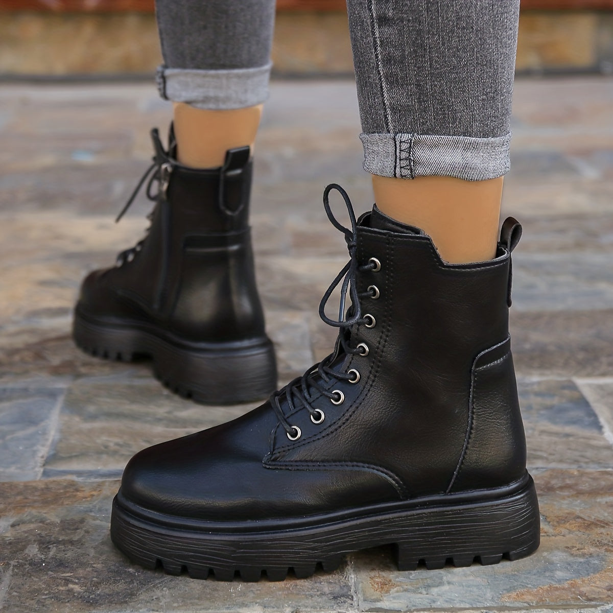 Women's Classic Boots, Neat Shoelaces and Cool Black Synthetic Cover Collide, Step on it and start a journey of freedom and style