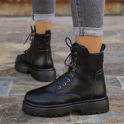 Women's Classic Boots, Neat Shoelaces and Cool Black Synthetic Cover Collide, Step on it and start a journey of freedom and style