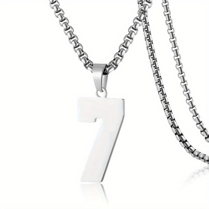 0-19 Men Athletes Number Pendant Necklace Stainless Steel Sports Number Pendant Long Chain Necklaces for Boys Baseball/Basketball/Football Team Jewelry Gifts