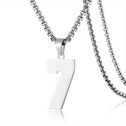 0-19 Men Athletes Number Pendant Necklace Stainless Steel Sports Number Pendant Long Chain Necklaces for Boys Baseball/Basketball/Football Team Jewelry Gifts