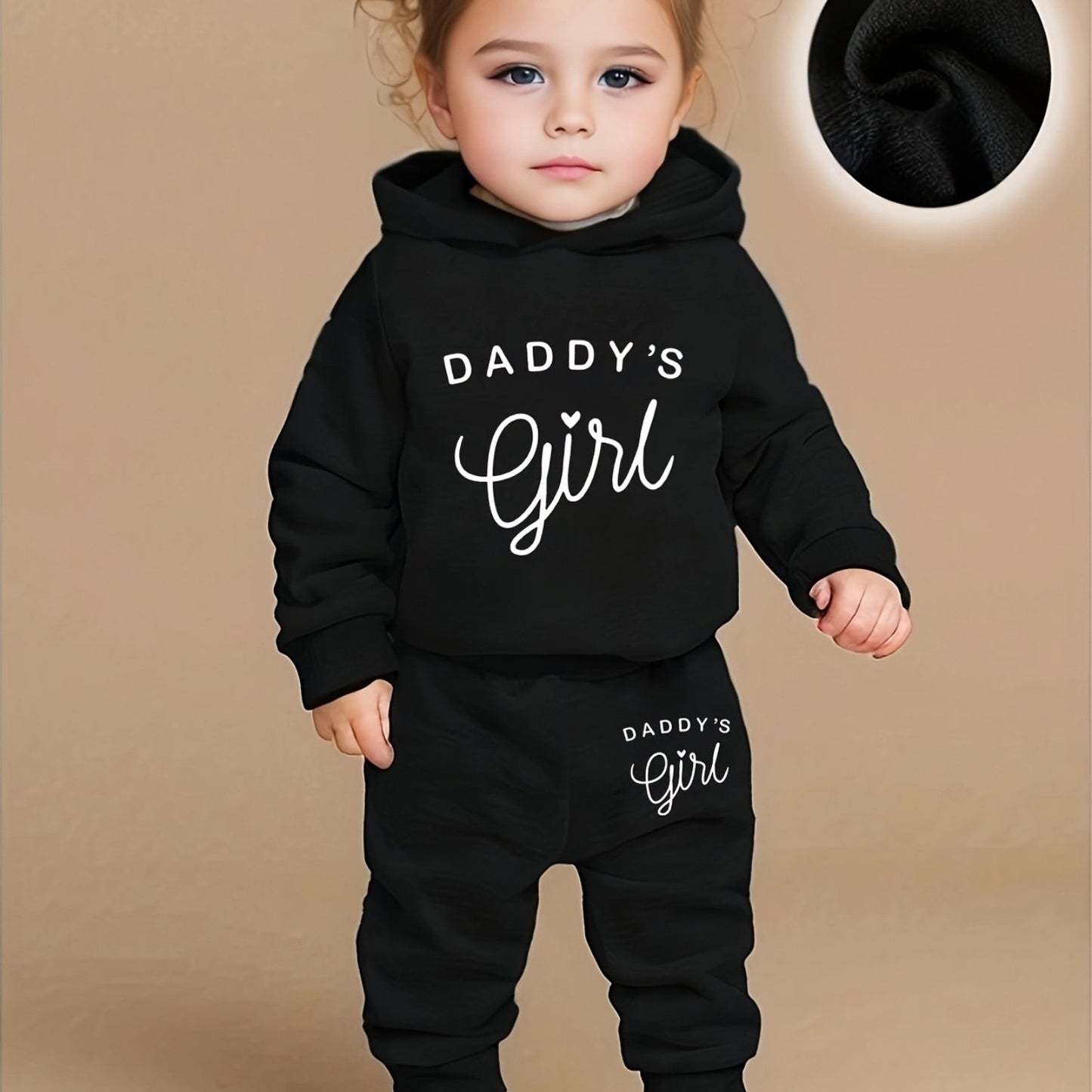 Baby Girl DADDY'S GIRL Letter Print Hoodie & Joggers Set - Soft Yellow Casual Spring/Fall Outfit with White Sneakers, Perfect for Outdoor Play & Family Gatherings, Baby Girl Clothes, Playful Babywear, Comfortable Babywear, fo