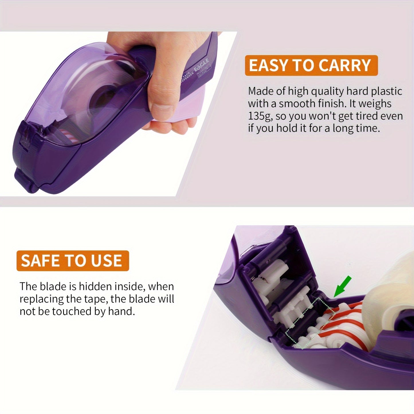 Eagle Automatic Tape Dispenser, Tape Gun Single Handheld Design perfect for Christmas and home gift wrapping, Free 1 Roll of 0.5 Inch (12 mm) and 1 Roll of 0.75 Inch (19 mm) Tapes