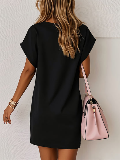 Women's Casual Mango Letter Print T-Shirt Dress - Vibrant Orange Short Sleeve Midi Dress with Pockets, Relaxed Fit & Drop Shoulder, Machine Washable All-Season Comfort, Spring Fashion, Breathable Material, Adult Clothing