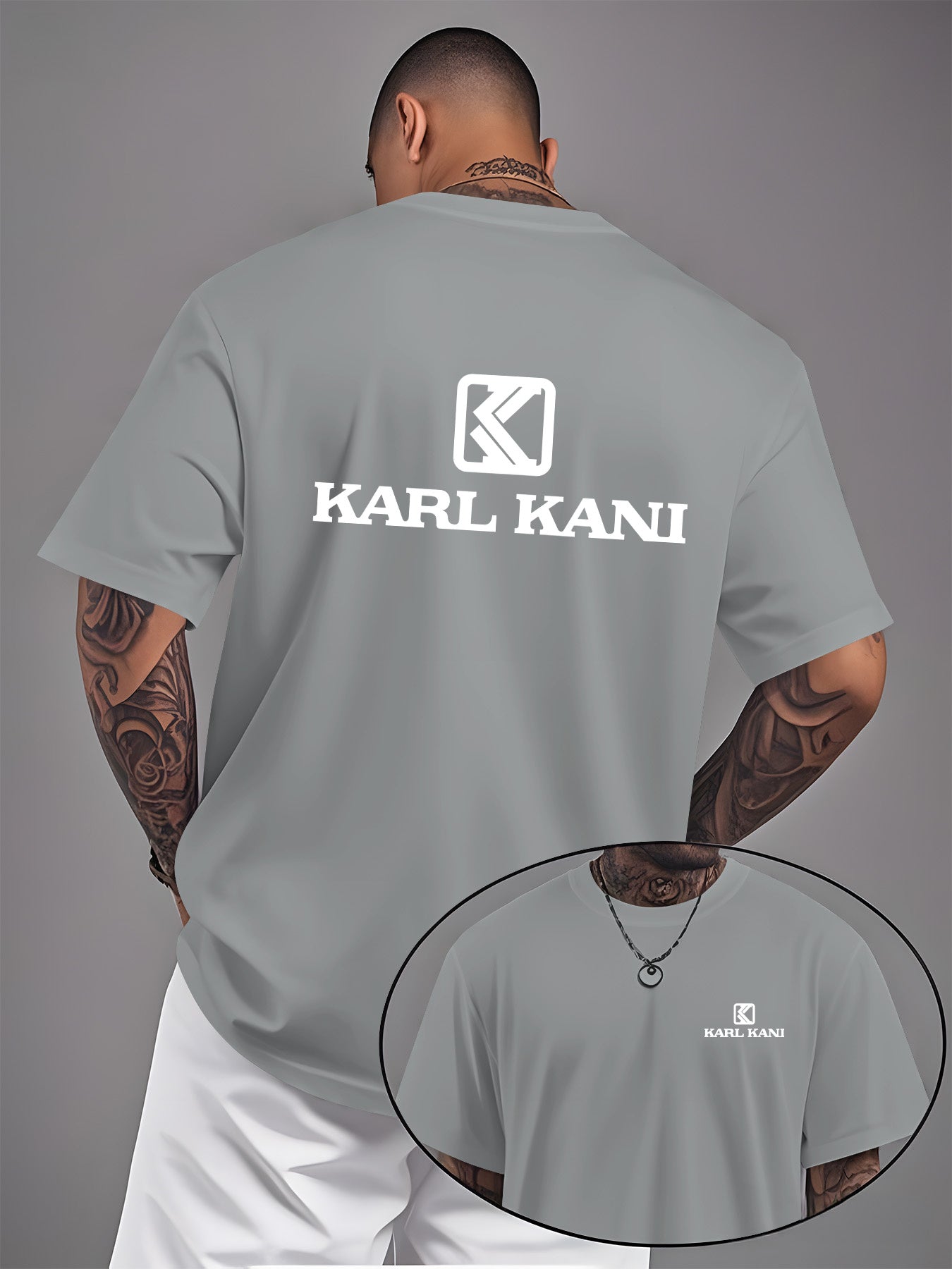 Men'S Casual Crew Neck T-Shirt with "KARL KANI" Graphic - Breathable, Moisture-Wicking, Short Sleeve, Regular Fit, Geometric Pattern, Ideal for Home & Outdoor Activities, All-Season Comfort, Outdoor Clothing | Relaxed Fit Shi