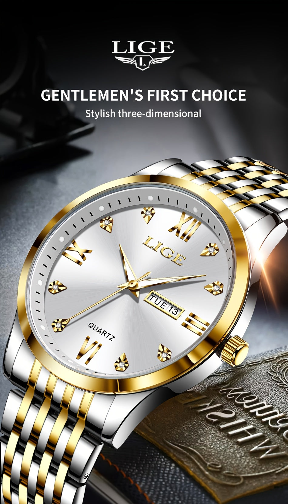LIGE Women's Elegant Luxury Watch - Blue Dial with Roman Numerals, Quartz Movement, Battery-Powered Watch for Everyday, Formal, Travel - Perfect Gift for Valentine's, Birthdays, Anniversaries - Compatible with Formal & Casual