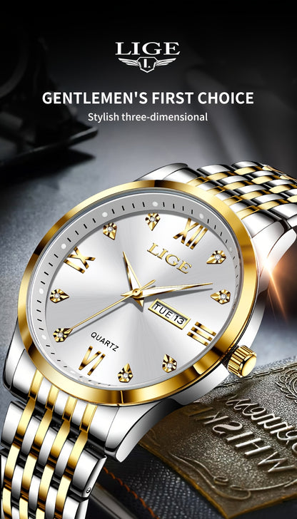LIGE Women's Elegant Luxury Watch - Blue Dial with Roman Numerals, Quartz Movement, Battery-Powered Watch for Everyday, Formal, Travel - Perfect Gift for Valentine's, Birthdays, Anniversaries - Compatible with Formal & Casual