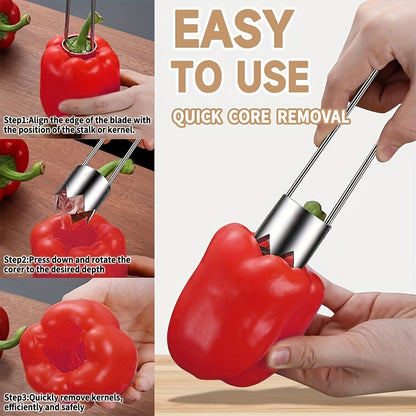 1pc Stainless Steel Fruit and Vegetable Corer, Seed Remover for Red Bell Peppers, Apples, Pears, Tomatoes, Peppers - Durable and Easy-to-Use Kitchen Tool, Seed Removal Tool | Modern Kitchen Gadget | Durable Kitchen Tool, Vege