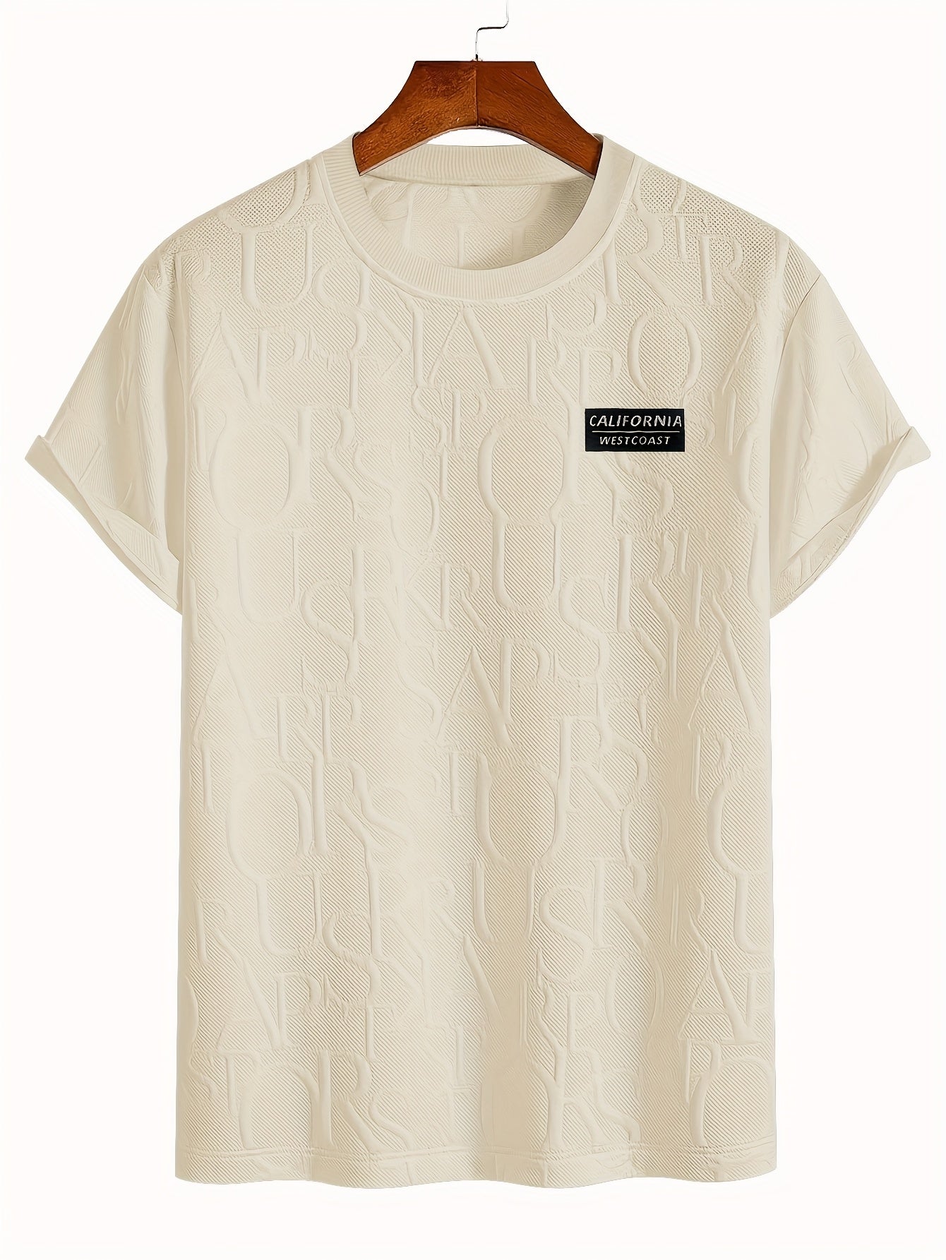 Men's Summer Casual Short Sleeve T-Shirt - Relaxed Fit Round Neck with Vertical Letter Print & Elastic Cuffs, Breathable Fabric for Daily Wear, Commuting & Outdoor Activities, Shirts for Summer