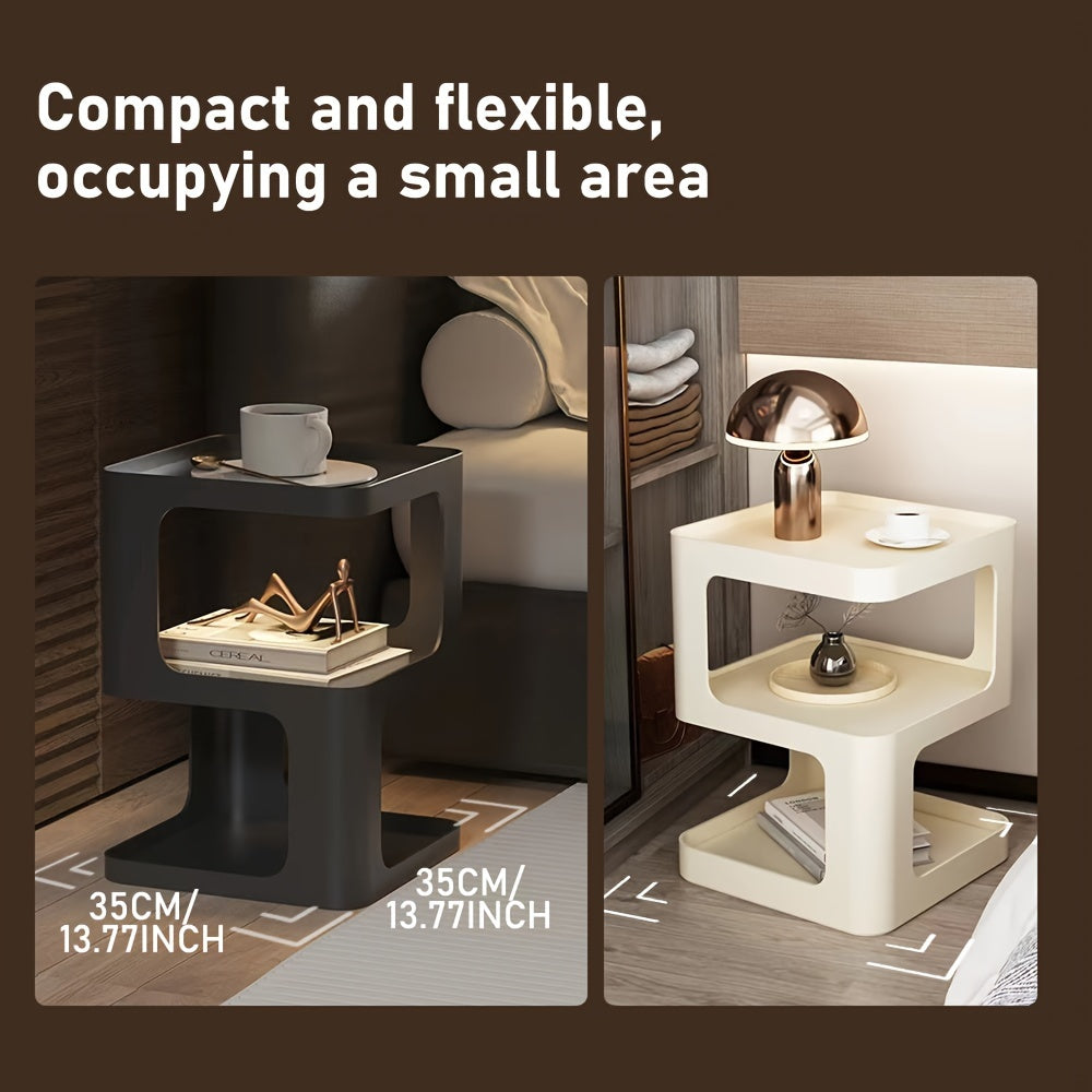 Minimalist Modern Nightstand - Lightweight Durable Plastic Bedside Table with Open Shelf Storage, Easy Assembly, Black - Compact Design for Bedroom, Living Room, Office, Compact Side Table | Sleek Bedside Table | Stable Desig
