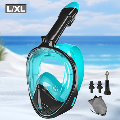 Full Face Silicone Snorkeling Mask, Large Frame Full Dry Panoramic Snorkel Mask with Camera Holder, Anti-Fog Swimming Goggles Swim Glasses Set for Adults