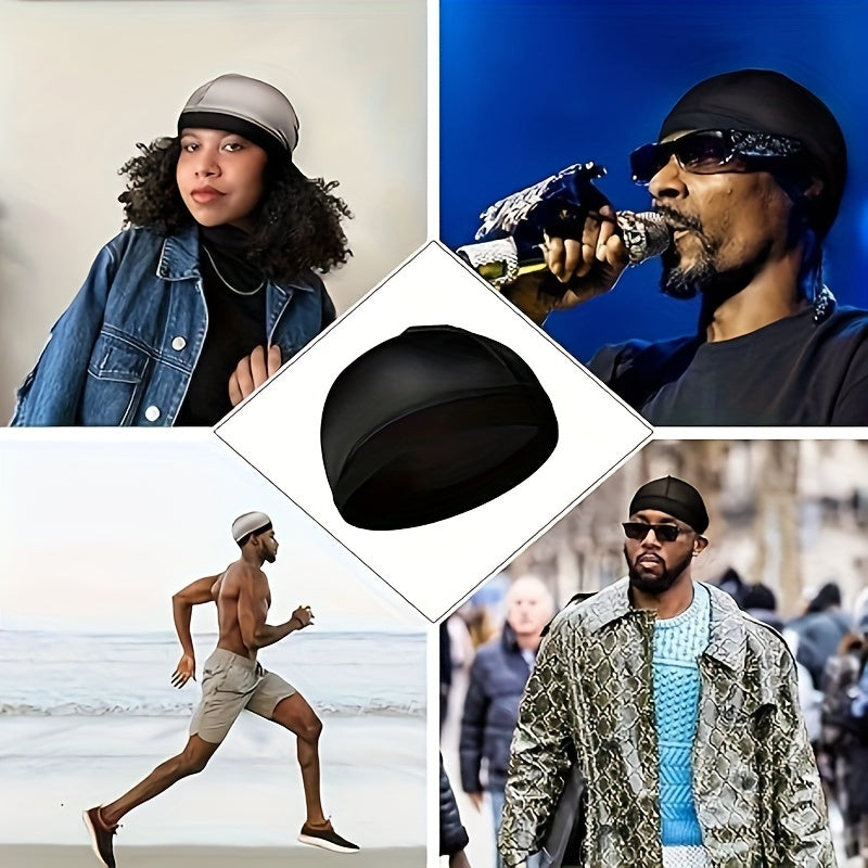 4pcs Silk-Like Fabric Dome Wave Cap for Men - Bohemian Style Non-Stretch Hair Cover, Black/Red/Grey/Blue, Hand Wash/Dry Clean, Versatile for Casual & Formal Wear, Formal Headwear, Sleek Cap Design, Silklike Material