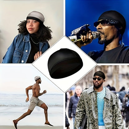 4pcs Silk-Like Fabric Dome Wave Cap for Men - Bohemian Style Non-Stretch Hair Cover, Black/Red/Grey/Blue, Hand Wash/Dry Clean, Versatile for Casual & Formal Wear, Formal Headwear, Sleek Cap Design, Silklike Material