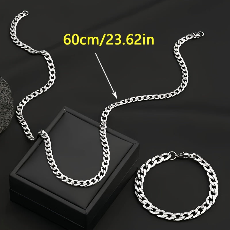 2pcs Hip-Hop Y2K Style Stainless Steel Necklace and Bracelet Set - Men's Necklace - Unisex Fashion Jewelry