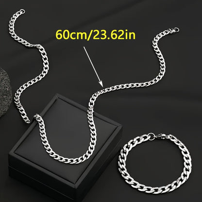 2pcs Hip-Hop Y2K Style Stainless Steel Necklace and Bracelet Set - Men's Necklace - Unisex Fashion Jewelry