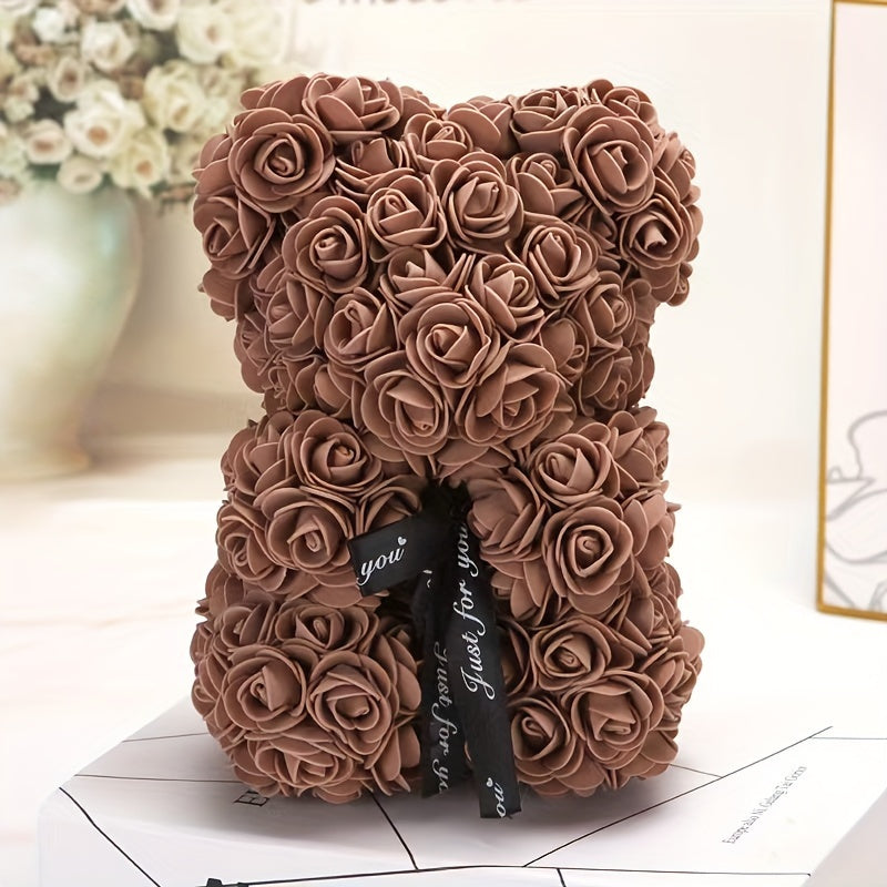 Charming Rose Bear - Perfect Valentine's Day & Anniversary Gift, 22.86cm Artificial Flower Teddy Bear for Home Decor