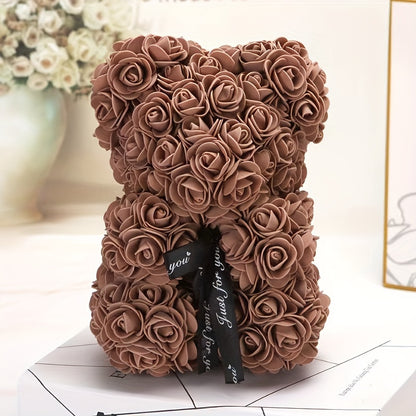 Charming Rose Bear - Perfect Valentine's Day & Anniversary Gift, 22.86cm Artificial Flower Teddy Bear for Home Decor