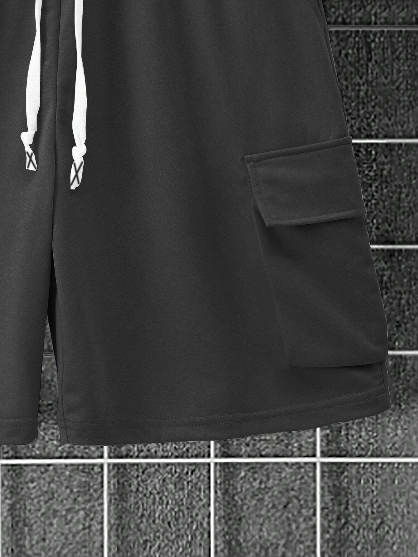 New Loose Fit Breathable Men's Crew Neck Short Sleeve T-Shirt and Workwear Style Multi-Pocket Shorts Set, Summer Casual Sportswear Two-Piece Outfit, Stylish Versatile Top and Pants for Both Men and Women
